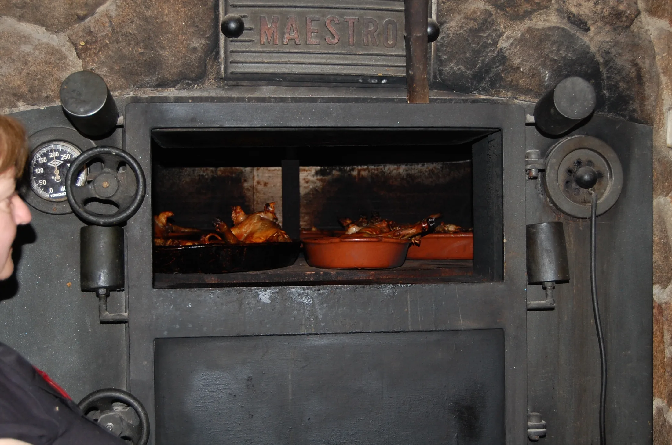 Horno de leña del Asador Asomadilla con los asados dorados